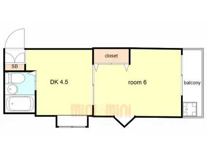 GYM清水が丘(1DK/4階)の間取り写真