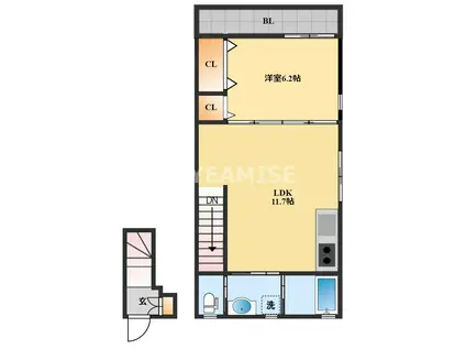 SS福田B(1LDK/2階)の間取り写真