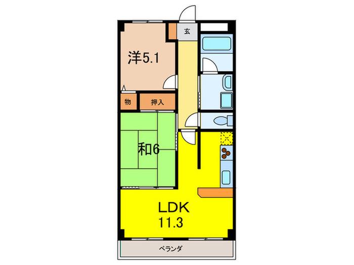 ベルベデール甲南(2LDK/3階)の間取り写真