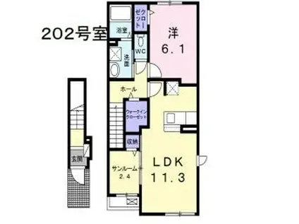 プレインカーサ VIII(1LDK/2階)の間取り写真