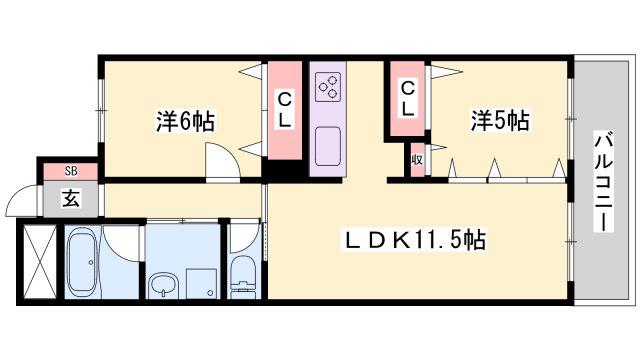 ブルー・エス(2LDK/9階)の間取り写真