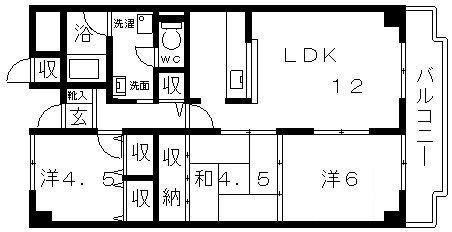 メゾンドール富田林(3LDK/7階)の間取り写真