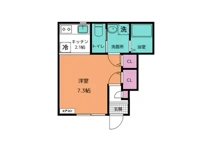 エリーゼ浜田町(1K/1階)の間取り写真