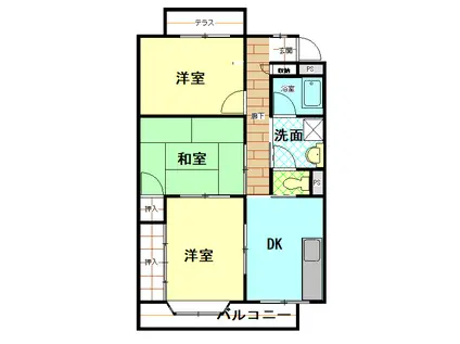 ハイツ弥生 203(3DK/2階)の間取り写真