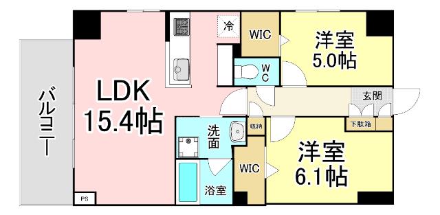 レニター小倉サンライズビュー(2LDK/8階)の間取り写真