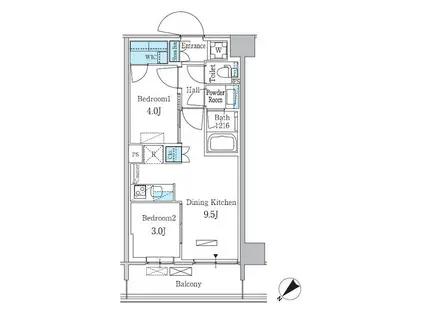 パークアクシス品川南大井パークフロント(2DK/4階)の間取り写真