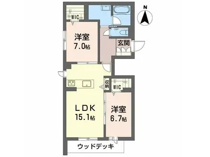 リラ グリシーヌ(2LDK/1階)の間取り写真