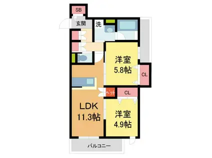 フォレスト西宮北口(2LDK/3階)の間取り写真