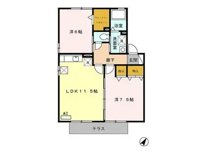 ウィルモア四ツ谷 C棟(2LDK/1階)の間取り写真