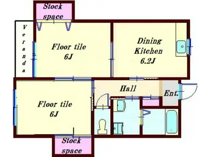 ヒルサイドコマイII(2DK/2階)の間取り写真