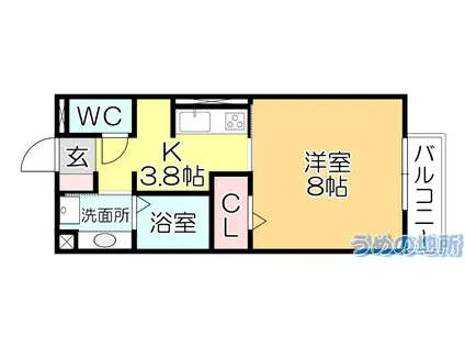 ベルネージュII(1K/1階)の間取り写真