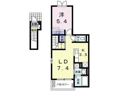 カームリ―ヒル II(1LDK/2階)の間取り写真