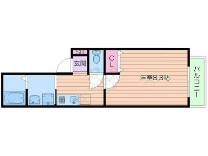 メモリーコートMISA(1K/2階)の間取り写真