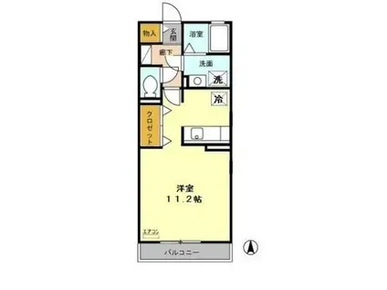 ソリアード II棟(ワンルーム/2階)の間取り写真