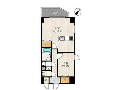 レクシア千代崎(1LDK/5階)の間取り写真