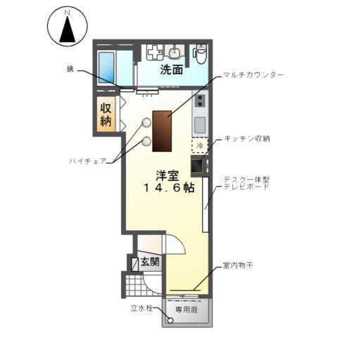 あま市新居屋又屋敷アパート(ワンルーム/1階)の間取り写真