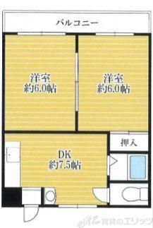 プレアール高槻春日(2DK/3階)の間取り写真