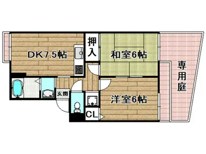 ルミエール安満(2DK/1階)の間取り写真