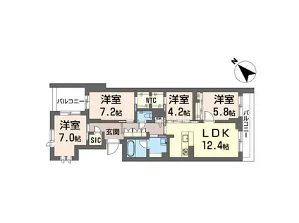 フェリシード野沢(4LDK/2階)の間取り写真