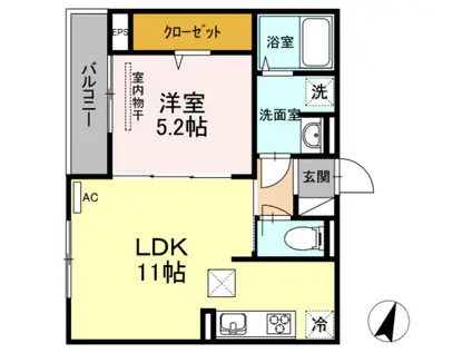 ティアレ(1LDK/1階)の間取り写真