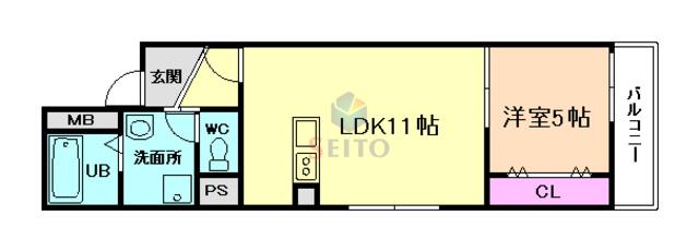 HERBE豊中曽根(1LDK/2階)の間取り写真