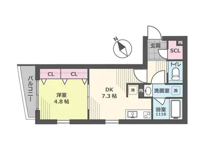 ラフィーヌ二子玉川(1DK/1階)の間取り写真