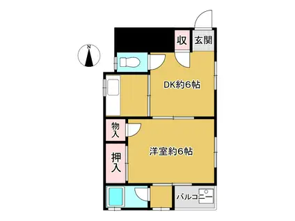 阪急神戸線 春日野道駅(阪急) 徒歩6分 2階建 築65年(1DK/1階)の間取り写真