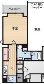 ARRIATE北桜塚(1K/1階)の間取り写真