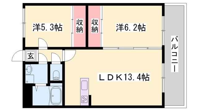 リバーサイド兼田(2LDK/3階)の間取り写真