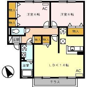 メゾンドール A棟(2LDK/1階)の間取り写真
