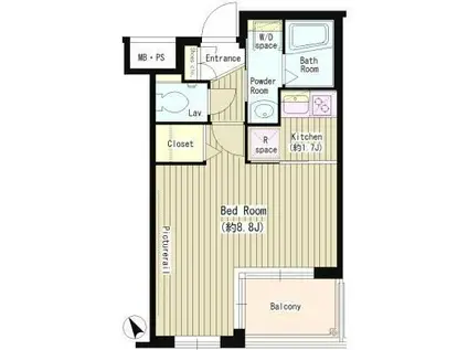 リバティコート千歳烏山(1K/2階)の間取り写真