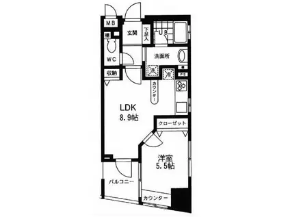 プライムアーバン中目黒II旧Jフラッツ中目黒(1LDK/6階)の間取り写真