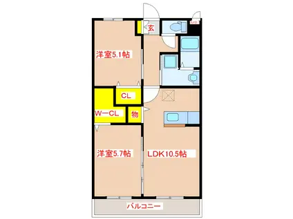 ESPACE(2LDK/3階)の間取り写真