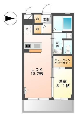 レインボースカイ(1LDK/3階)の間取り写真