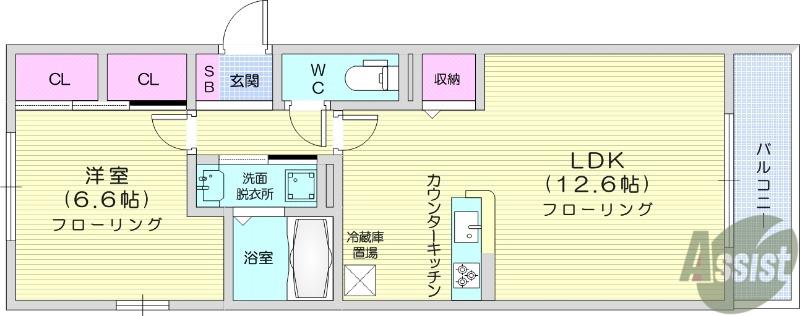 ボヌールK(1LDK/2階)の間取り写真