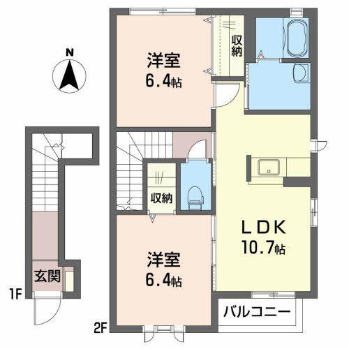 ヴィラグレース C(2LDK/2階)の間取り写真