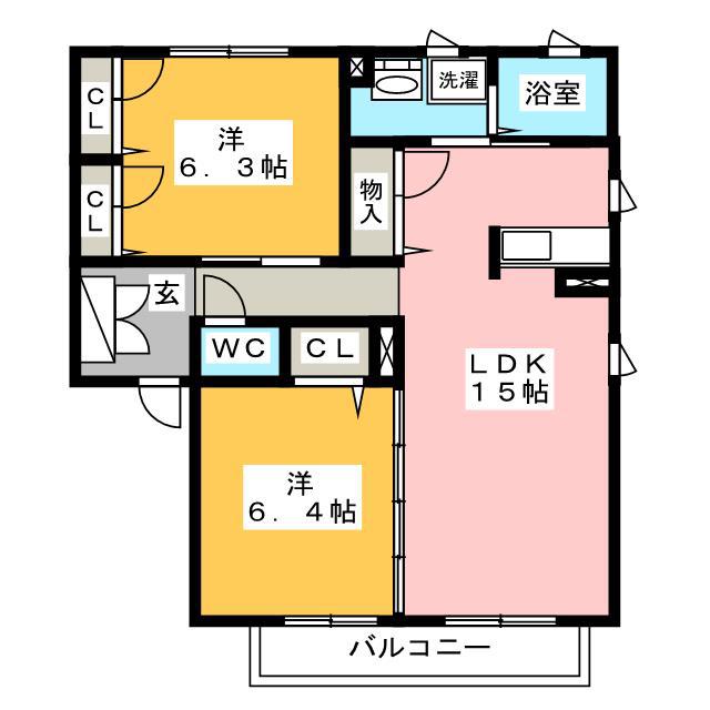 ローズハウス(2LDK/2階)の間取り写真