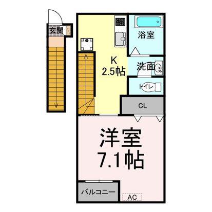 アシンプトートB棟(1K/2階)の間取り写真
