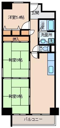 ファミールハイツ北大阪 1号棟(3LDK/6階)の間取り写真