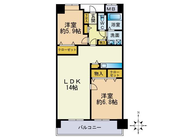 リジェール箱崎(2LDK/6階)の間取り写真