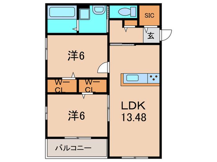 伊丹市野間北1丁目(2LDK/2階)の間取り写真