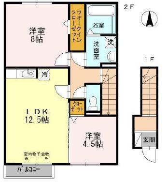 フォンターナ(2LDK/2階)の間取り写真