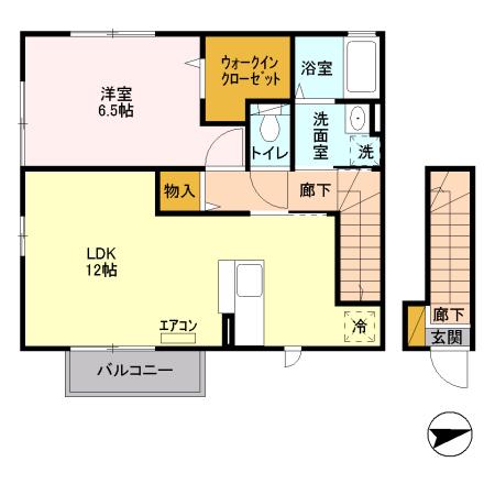 ラ・メール(1LDK/2階)の間取り写真