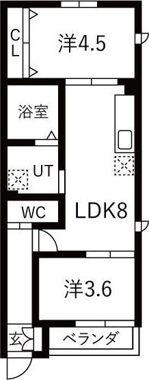 APARTMENT宝生町(2LDK/2階)の間取り写真