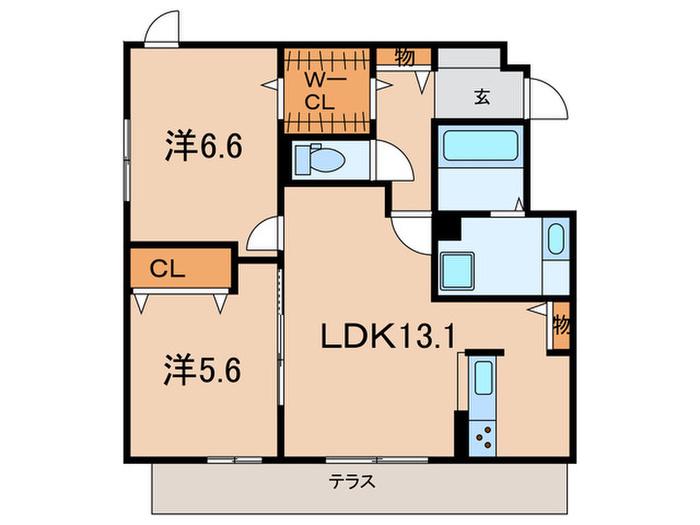 ヴィラ・モーヴ(2LDK/1階)の間取り写真