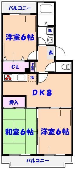 グリーンタウン本中山(3DK/1階)の間取り写真