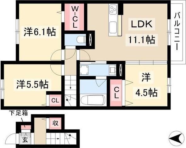サンハイム八社(3LDK/2階)の間取り写真
