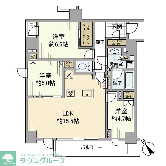 ピアース柿の木坂(3LDK/2階)の間取り写真