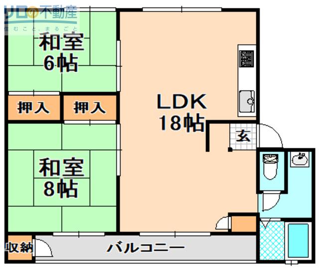 ハートフル車塚(2LDK/4階)の間取り写真