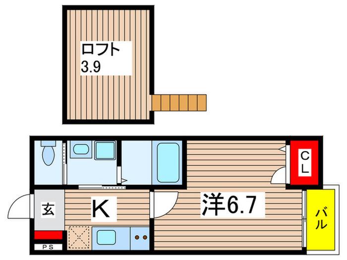 プランドール葛城(1K/2階)の間取り写真